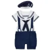 Endelar Baby Navy Costume Rompers för pojkar Nyfödda Girl Sailor Style Toddler Halloween Carnival Jumpsuit Spädbarn Cosplay Cotton PlaySuit