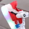 Utomhusbarn Spring Lightup Shoes Kids Tecknad lysande andningsbara sneakers pojkar flickor mode dinasour tryck baby sportskor