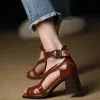 Dress Shoes Summer Boots PeepToe Goth Shoes For Women Cow Suede Leather Buckles Gladiator Sandals High Heel 6.5CM Roman Style Daily ShoesH24228