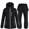 -30 Pure Color Ski Suit For Women Windproof Waterproof Snowboard Jacket Sets Winter Snow Costumes Ski Jacket + Strap Snow Pants 220121