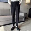 Pants Pure Color Men's Business Wedding Dress Pants Fashion Unique Design Men Midje Justerbar kostym Byxa ingen bälte Slim Trousers Homme