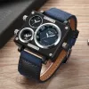 Watches Men's Watches Top Brand Oulm 3595 Unik designer Watches Men Fashion Square Big Face 3 Time Zone Casual Quartz Watch