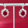 Dangle Earrings Retro 925 Real Silver 8 10mm Blood Red Ruby Drop For Women Lab Diamond Gemstone Wedding Fine Jewelry Gifts