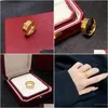 Band Rings 2024 New Luxury Copper With 18K Gold Plated Esigner Three Layers Wide Engraved Ring For Women Jewelry Box Party Drop Delive Ot3Jq