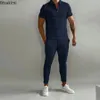 2024 frühling Sommer 2 stücke Casual Sets für Männer Solide Polo Shirts und Hosen Mode Männlichen Trainingsanzug 2-stück set Outfits Männer Kleidung 240223