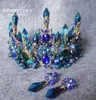 Himstory incrível noivas oversize azul barroco coroa real headpiece retro verde strass tiara hairbands casamento jóias de cabelo s97937252