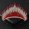 Pinzas para el cabello Barroco Vintage Color dorado Cristal rojo Tiaras nupciales Coronas Diadema de diamantes de imitación Mujeres Tocados Accesorios de boda Joyería