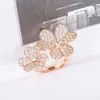 Cluster Rings European Party Premium Jewelry 925 Sterling Silver Zircon Clover Petal Ring Ladies Elegant Fashion Brand