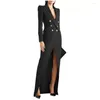Kadınlar Suits Blazers Womens Suits Siyah Gece Altın Çifte Breasted Ladies Uzun Ceket Takım Prom Konuk Resmi Terazi Blaz DHBE8