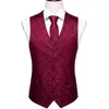 Designer colete para homens seda bordado vermelho borgonha paisley colete gravata bolso quadrado conjunto fino ajuste terno de casamento barry wang 240228