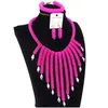 Dudo Fuchsia African beads Jewelry Set Tassel Design Design with Silver Waterdrop Choker Necklace Set Handmade Jewellery