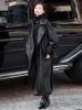 Женский кожаный весенне-осенний длинный черный плащ большого размера с поясом на одной пуговице, свободный стильный корейский модный 2024