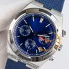 8F Overseas 5500V A5200 Cronógrafo Automático Relógio Masculino 42,5mm Caixa de Aço Azul Stick Dial Pulseira de Borracha Super Edition Relógios Puretimewatch Reloj Hombre