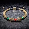 Tendência trança pave cz dupla cabeça de leopardo esmalte verde vermelho pulseira de aço inoxidável jóias masculinas pulseras mujer 240219