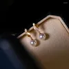 Dangle Earrings Luxury Asymmetric Drawn Metal Pearls For Women Advanced Design Micro Zircon Setting Party Jewelry Gifts N734