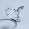 Anelli a grappolo Bellissimo anello per la moda da donna a forma di colibrì smaltato fatto a mano con apertura regolabile