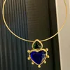 Orecchini pendenti Europa Vintage blu verde pietra preziosa cuore spilla collana donna tendenza gioielli di alta qualità