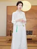 Ethnic Clothing 2024 Chinese Improved Qipao Dress Cheongsam National Flower Embroidery Chiffon Oriental Banquet Evening Vestido