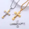 Necklaces Necklaces Religious Jesus Cross Necklace Men Golden Color 14k Yellow Crucifix Necklaces Male Christian Jewelry 240228