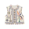 PB ZA Autumn Vintage Fashion Versatile Tree Pattern Embroidered Open Front Short Outerwear Vest 240228