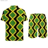 Men's Tracksuits Jamaican flag mens clothing Jamaican padded aesthetic casual shirt set short sleeved design short sleeved summer vacation set Plus size 3XL Q240228