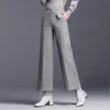 Ponowne 4xl formalne prążki prążkowane szerokie nogi spodnie wysoka talia Koktajla Praca Pantalones Autumn Loose Woolen Blend Dams Spodni 240228