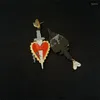 Orecchini pendenti KUGUYS cuore pugnalato con spada per donna Accessori di gioielli classici in acrilico con specchio color oro rosso originali e divertenti