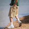 Shorts masculinos verão sólido cintura alta bolsos cordão bandagem com elástico solto casual roupas esportivas moda calças góticas