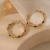 Hoop Earrings Fashion Jewelry 925 Silver Needle High Quality Copper Green Glass Gold Color For Women Girl Senior Sense 2024