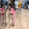 Conjuntos de roupas verão bebê meninas algodão botão de volta sem mangas colheita t-shirt tops xadrez pant set escola crianças tracksuit criança 2pcs outfit 2-8