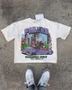Camiseta masculina de algodão dos desenhos animados carta impressão rua harajuku oversized de manga curta t-shirts feminino 2024 americano vintage baggy topo casal