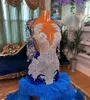 Robe de bal longue bleu Royal pour filles noires, avec pompon en cristal perlé, robe de fête d'anniversaire, paillettes, volants, fente haute, robes de soirée, 2024