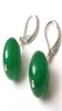 4pcs2pair 10mm Green Jade Bead White Gold Plated Hook Earrings2489602