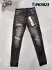 Heren ontwerper paarse jeans biker slim fit motorfiets bikers denim voor heren spoelen maken oud hiphop dames straatmode mans zwarte broek paarse jeans