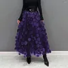 Jupes femmes taille haute jupe ourlet élégant vintage maxi collection rétro a-ligne avec décor de points 3D pour