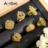 AYONG Gold Color Cocktail Sisters Rings 21k Gold Plated Hollow Out Special Styles Dubai Women Bridal Wedding Vintage Jewelry 240220
