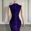 Luxury Purple Sequin Mermaid Prom Gala Gown Women Silver Beaded Long Dress 2024 for Black Girls 240226