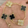 Bijoux de créateurs Bracelet de luxe VanCA Bracelet trèfle à quatre feuilles pour femme avec diamant complet agate noire plaqué argent bracelet à cinq fleurs en or rose 18 carats