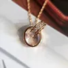 Designer ketting mode-sieraden voor minnaar mannen vrouwen dubbele ring volledige cz twee rijen diamanten hanger achthoekige schroefdop liefde ketting paar romantisch cadeau