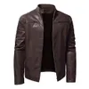 Inverno masculino velo leahter jaquetas sólido gola da motocicleta couro do plutônio outerwear masculino quente moto motociclista bombardeiro jaqueta casacos 240228