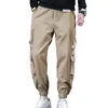 Men's Pants Men Winter Cargo Elastic Waist Drawstring Trousers Thick Fleece Lining Multi