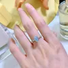 Handmade Ins Sweet Cute Wedding Rings Simple Fine Jewelry Soild 100% 925 Sterling Silver Oval Cut Natural Aquamarine Mosonite Eternity Women Bridal Ring Gift