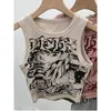 Kvinnors tankar Amerikanska retro kvinnor tryck ärmlös skördetoppstoppar Sexig väst kort t-shirt punk girl streetwear camisole