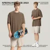 Men's T-shirts Rs Mens Wear | 305g Pure Cotton Short Sleeved T-shirt Fog Earth Color Shoulder Drop Fashion Brand