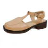 Sandálias Oxford Buckle Mulheres Sapatos Mid Saltos Designer 2024 Verão Square Toe Bombas Causal Chunky Mujer Zapatillas Slides