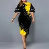 Sukienki swobodne sukienki plus size Elegancka geometryczna druk urodzin 2024 Kobiety warstwowy rękaw Wedding Club midi 5xl