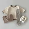 Baby Boys Solid Cute Case Casual Long Sleeve Top Cotton Spädbarn Småbarn Girls Plaid Fashion Pant 2PC Set Children Pyjamas 240219