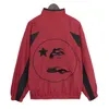 giacca da uomo giacca varsity cappotto firmato hellstar Giacca sportiva da strada con motivo ricamato a blocchi di colore rosso e nero Rosso, nero