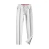 Men's Jeans White 2024 Spring Elastic Slim Fit Embroidery Trend Versatile Light Quality Pants