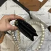Klasik mini flep inciler cüzdan zincir çantalar kuzu derisi orijinal deri çanta kartı tutucu fermuar kese çok pochette siyah beyaz gri çanta 19x12cm
